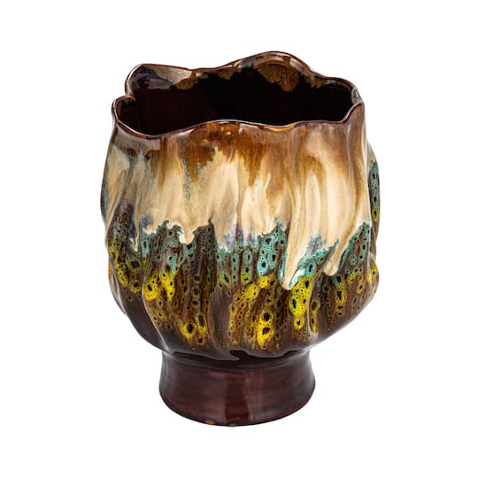Hello Honey® 9.5" Multicolor Organic Stoneware Planter Vase with Reactive Glaze